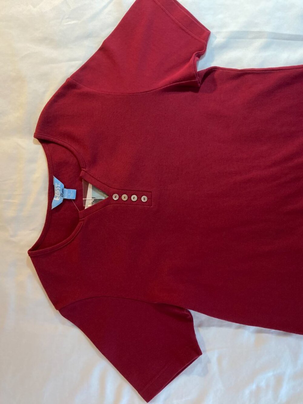 NWT BLAST BLUES Vintage 90s Red, Petite Large Short Sleeve Classic Henley